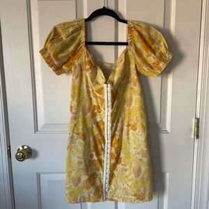 Urban Outfitters Yellow Floral Puff Sleeve Dress
